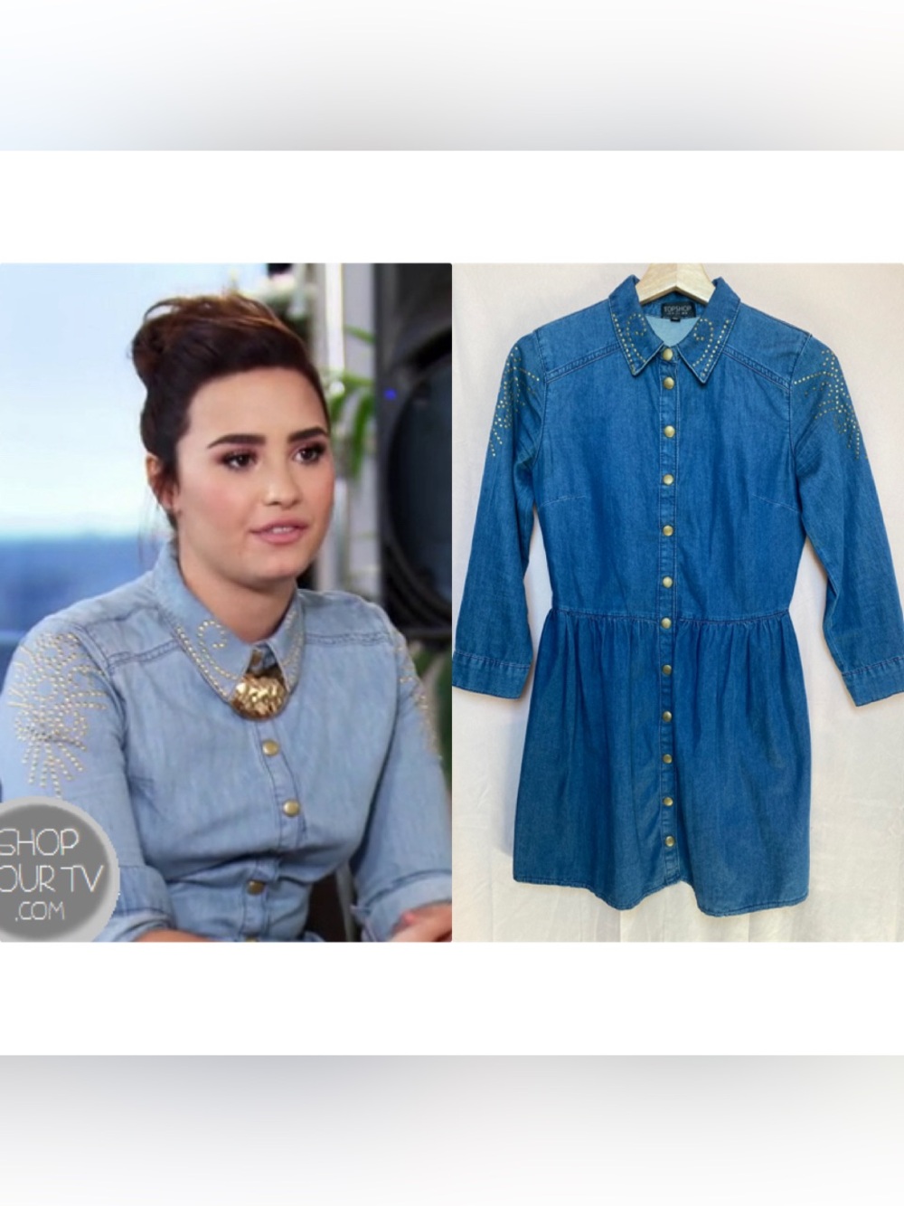 Topshop Studded Denim Shirt Dress Size US 6 ASO Demi Lovato X Factor ALT Color